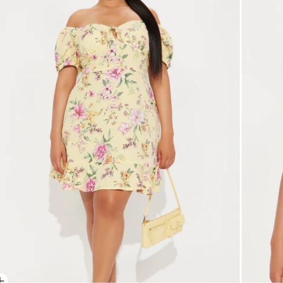 Floral Off-Shoulder Dress in Yellow - Picture 2 of 2